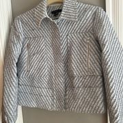 Theory Tres Petite XS White Tweed Jacket Blazer Zip and Snap Closure Made USA