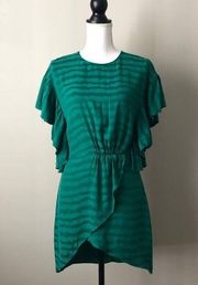 SAYLOR | Green Striped Tulip Hem Ruffle Sleeve Dress Sz S