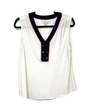 Tahari ASL Women's White Contrast Trim Button Detail Blouse Top‎ Size Large