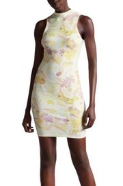 Ted Baker Effi Twist Cut Out Back Ribbed Floral Sleeveless Mini Dress 5 US 12