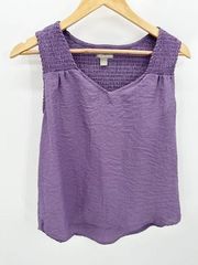 Falls Creek Purple Smocked Elastic Rayon Blend Tank Top Women's Size Small S