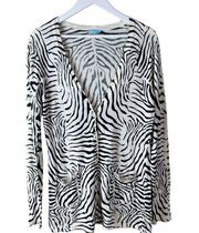 J. McLaughlin Diana V Neck Cardigan Sweater White Zebra Animal Print Size Smal