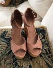 NEW Joie Tan Leather‎ Sandals Wedges 5" High Heel