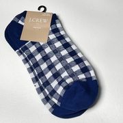 J.Crew Women's Ankle Gingham Blue and White Plaid Print Socks OS