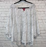 Sunny Leigh White & Black Polka Dot Button Down Flowy Blouse