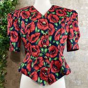 Vtg Donna Morgan Floral Buttoned Blazer Jacket Red Green Black Gold Size 6