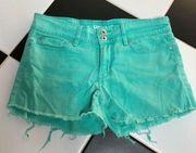 Levis Denizen Seafoam Green Jade Denim Shorts Jean Mid-Rise Cutoffs Teal size 6