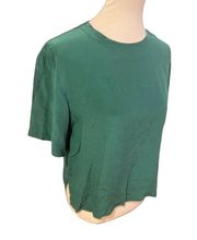 Diane Gilman Womens Silk Blouse Cropped Green  Large