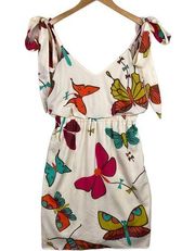 Judith March Cream V-Neck Tank Mini Dress Butterfly Moth Print A-Line Size Large