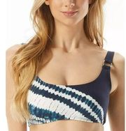 Michael Kors NAVY Logo Ring U-Neck Blue Tie-Dye Bikini Swim Top Medium NWT