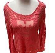 NWT -  Melon Color Sheer Lace Long Sleeve Blouse One Size Fits Most