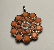 Premier Designs Rhinestone Gold Tone & Orange Dual Pendant / Brooch Pin Signed