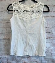 Garnet Hill Shirt Womens 8 White Sleeveless Crochet Lace Crop Top Tank Cotton