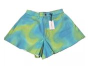 NWT WEWOREWHAT REVOLVE FLARE BELL SHORTS STRETCH DENIM TIE DYE Size 26