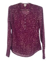 Purple Cream Speckle All Over Print Sheer Blouse Top