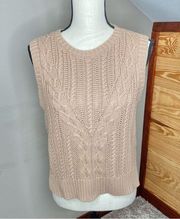 Tan Brown Sleeveless Cable Knit Sweater Vest Medium