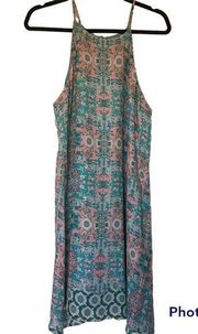 Decree tank dress XL blue pink midi boho lightweight travel