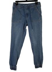 Tinseltown Jogger Juniors' Small Light Blue Wash Denim Pockets Elastic Cuff