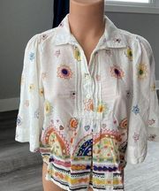 Maeve Anthropologie Ivory Bohemian Boxy Shirt Size XS Bright Colorful Cotton R7