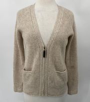 Michael Michael Kors Cashmere Cardigan Zip Front V Neck Pockets Beige Womens XS