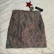 NWT Sparkle Glitter Stretchy Skirt Multicolor Sequins Silver