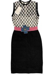 Gucci Black GG Logo Macrame Wool Cotton Velvet Bow Crystals Cocktail Dress