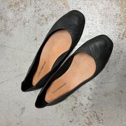 Black Square Toe Leather Flats Size 8.5 EUC