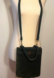 Nine West Emerald Green Velvety Crossbody Purse with Handles and Shoulder Strap