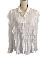 BCBGeneration White Ruffle Side Long Sleeve Button Down Boho Blouse size Small