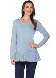 Logo Lori Goldstein Long Top Tunic Peplum Soft T-Shirt Blue Size Medium Women’s