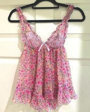 Victoria’s Secret rare Y2K top babydoll coquette size S barbiecore floral pink‌‌