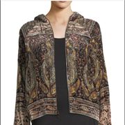 Haute Hippie Sahara Zip Front Beaded Printed Bomber Jacket Velour Paisle…