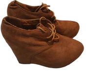 Charlotte Russe Brown Suede Bootie Wedge Shoes Size 6 GUC #3088