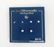 BELK Silverworks Earrings Sterling Silver Stackable Mini Studs NWT Set Star Ball