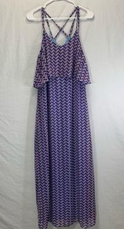 Chevron Pattern Red White and Blue Maxi Dress Size Medium