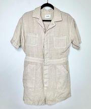 Linen Shirt Romper in Cream