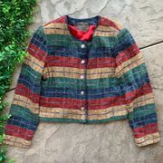 Rough Rider Circle T Chenille Cropped Buttoned Jacket Tan Green Blue Size M