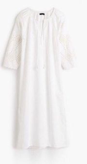 J. Crew Eyelet Caftan Linen Cotton Cover Up Midi Dress White Size Small NEW