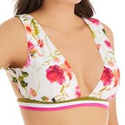 NEW Nanette Lepore Floral Plunge Halter Swim Bikini Top 4 Silk Blossoms Alana