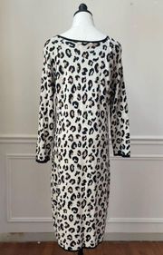 Velvet by Graham and Spencer Leopard Knit Long Sleeve Midi Dress L