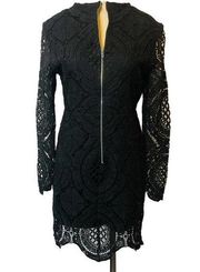 Shinestar Dress MEDIUM Black Lace Mini Scalloped Long Sleeve Crewneck Dare Night