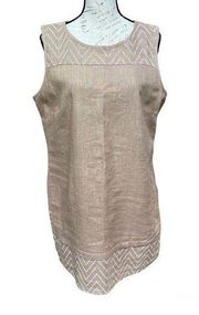 DANA BUCHMAN - linen straight dress knee length embroidered beige natural …