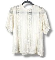 Mango MNG Cream Lace Semi-sheer Ruffles Top Blouse  Size S