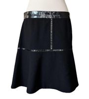 MARC JACOBS Wool Black Skirt Faux Leather Trim Retro Designer Skater 8 EUC