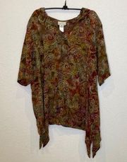 Soft Surroundings My Weekend Woven Pullover Hoodie Boho EUC Size LP Rayon