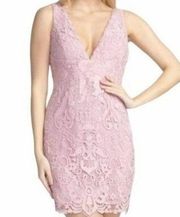 Minuet Lace V-Neck Sleeveless Mini Dress Mauve Pink Size Large