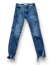 Gap High Rise Slim Straight Jeans Medium Wash Stretch Distressed Destroyed