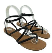 New York & Company Women’s Black Faux Leather Strappy Thong Sandals Size 6