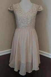 NEW Modcloth Marineblu Beige Chiffon w Embroidered Bodice Party Dress Small