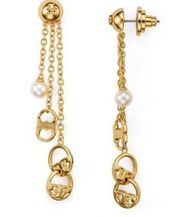 Tory Burch Gold Limited Edition Logo Pearl Drop Earrings